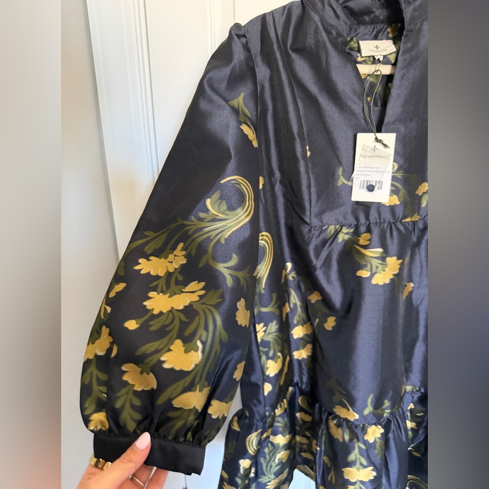 Tuckernuck Navy Blue Long Sleeve Floral Mini Dress with Yellow Print - Picture 4 of 9